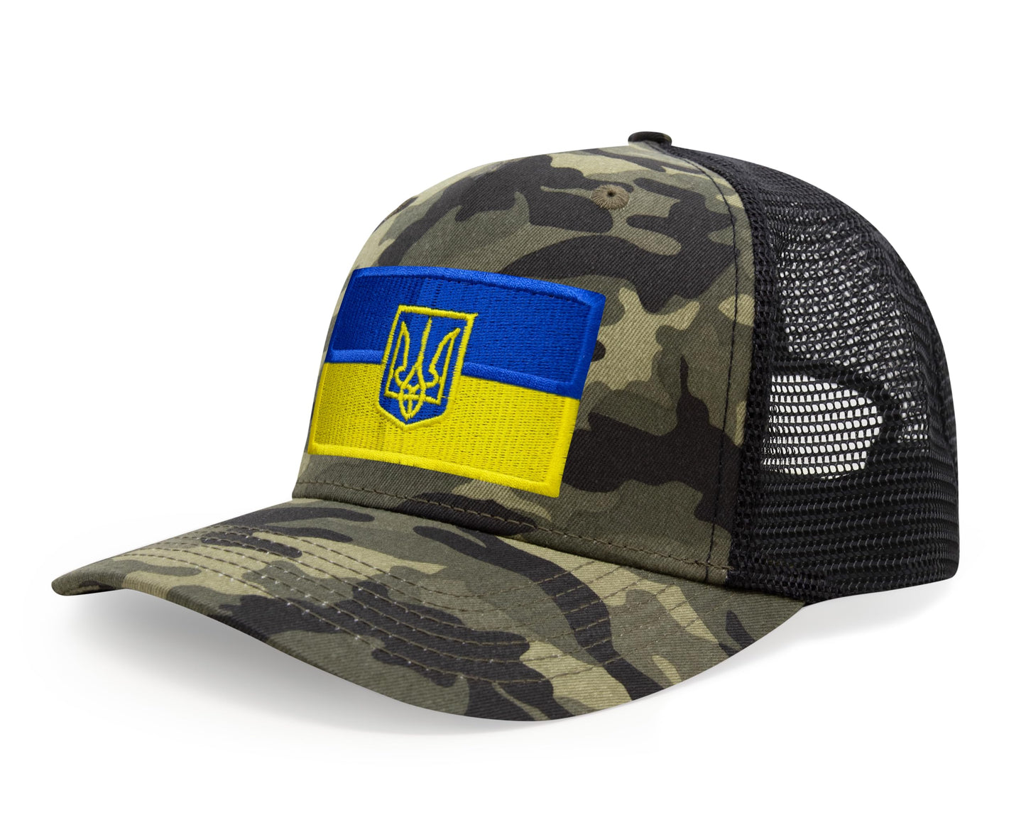 International Tie Country Hat for Men and Women, Adjustable Snapback Trucker Baseball Cap with Embroidered Patch (Ukraine, Camouflage)