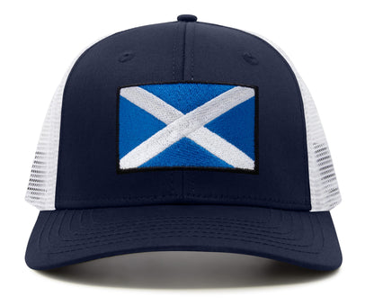 Scotland Flag Hat for Men and Women - Snapback Trucker Baseball Cap by International Tie (Navy White)