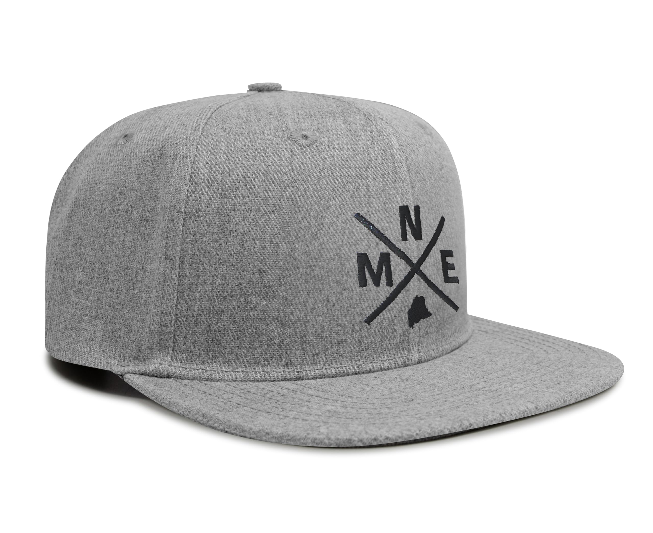 International Tie State City Hat for Men and Women, Snapback Trucker Baseball Cap with Embroidered Cross Logo (MNE - Maine, Grey Flatbill)