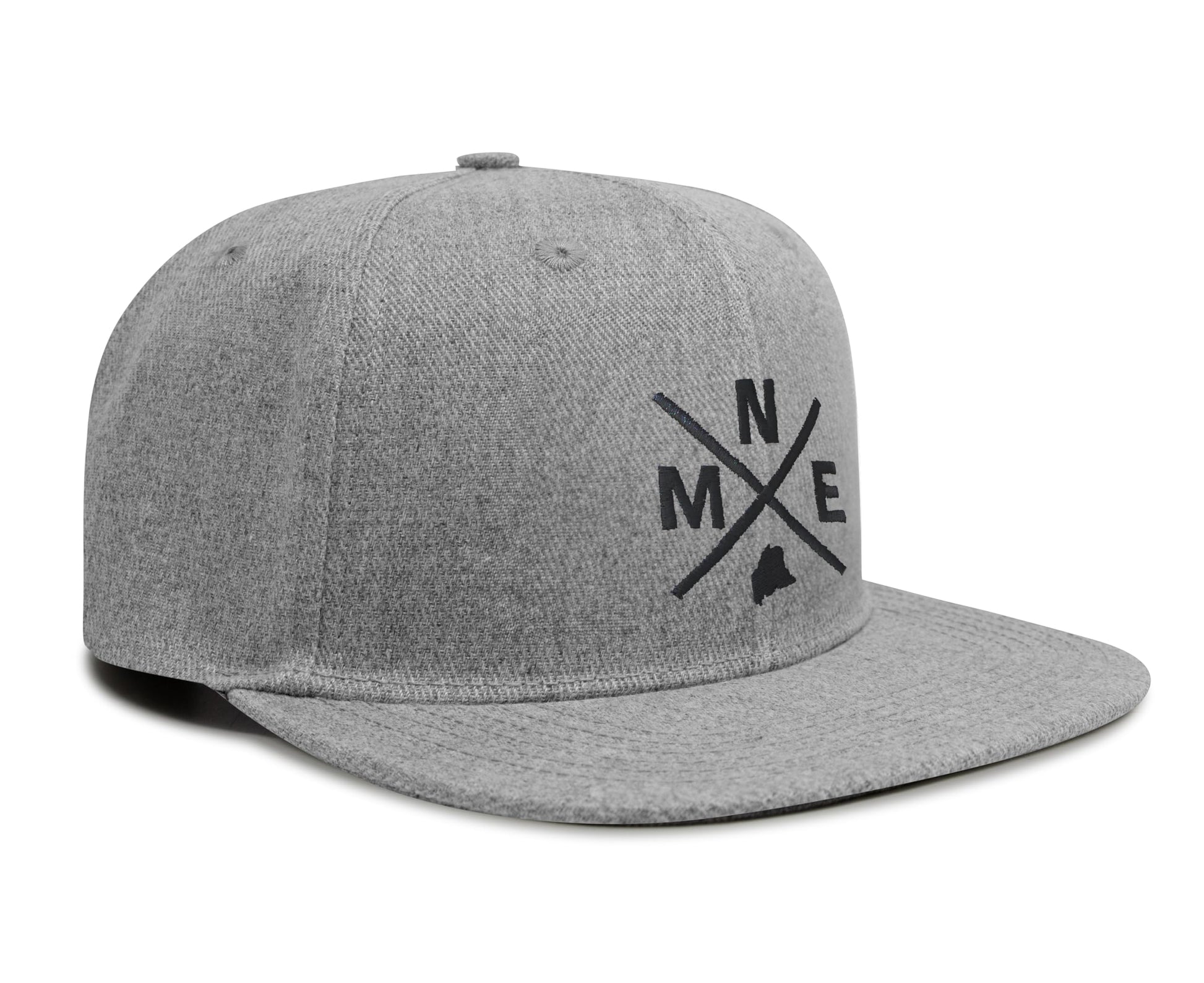 International Tie State City Hat for Men and Women, Snapback Trucker Baseball Cap with Embroidered Cross Logo (MNE - Maine, Grey Flatbill) - International Tie