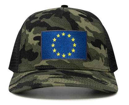 European Flag Hat for Men and Women - EU Trucker Snapback Baseball Cap by International Tie (Camouflage)