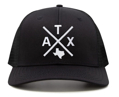 International Tie Austin ATX Trucker Hat for Men and Women – Snapback Baseball Cap (All Black)