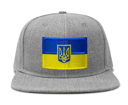 International Tie Country Hat for Men and Women, Adjustable Snapback Trucker Baseball Cap with Embroidered Patch (Ukraine, Grey Flatbill)