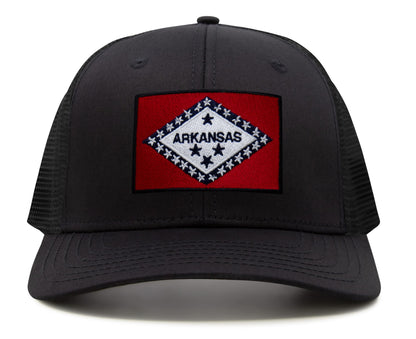 Arkansas Flag Hat for Men and Women – Snapback Trucker Baseball Cap by International Tie (All Black)