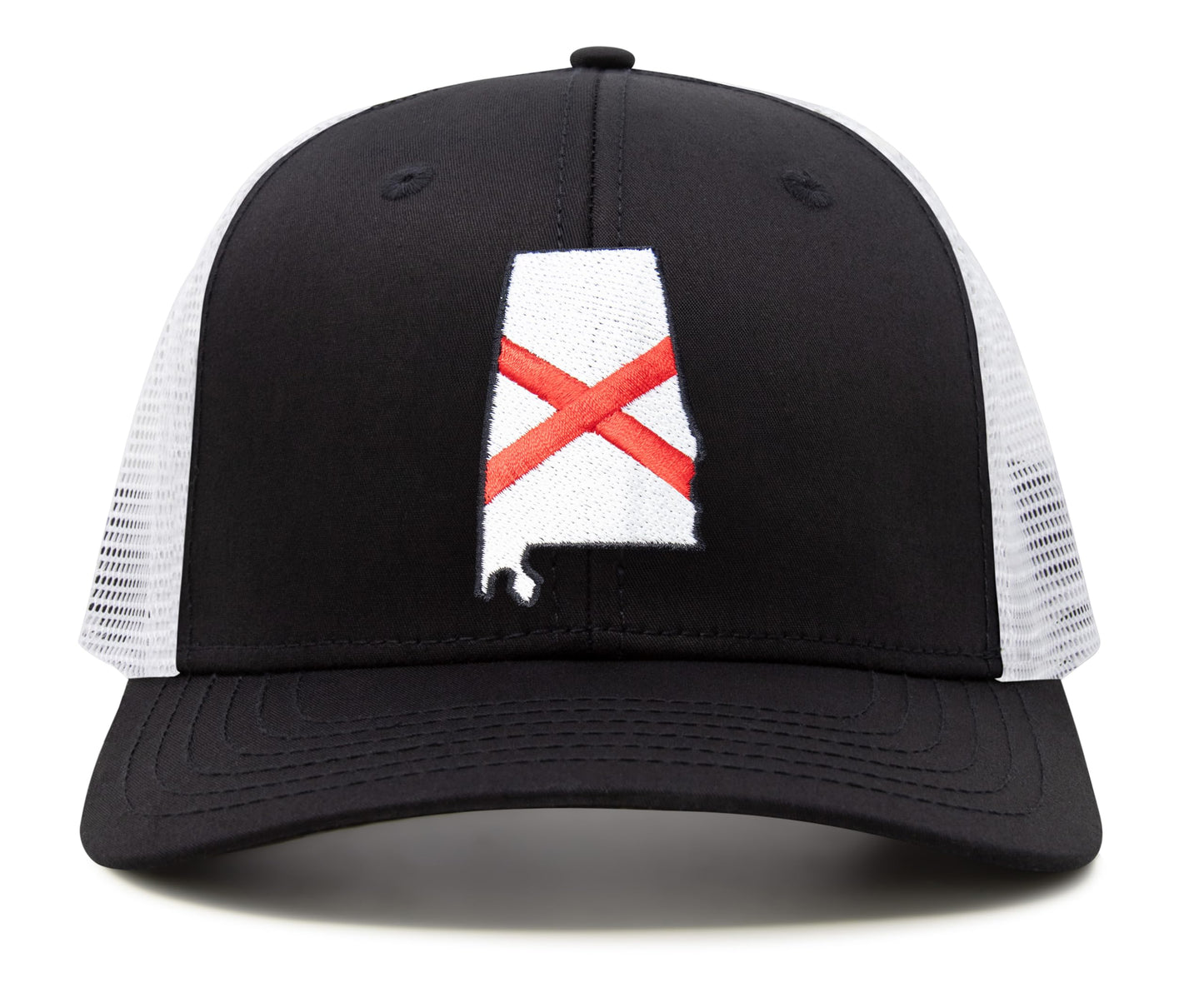 International Tie Stateline Flag Hat for Men and Women - Snapback Trucker Baseball Cap (Alabama, Black White)
