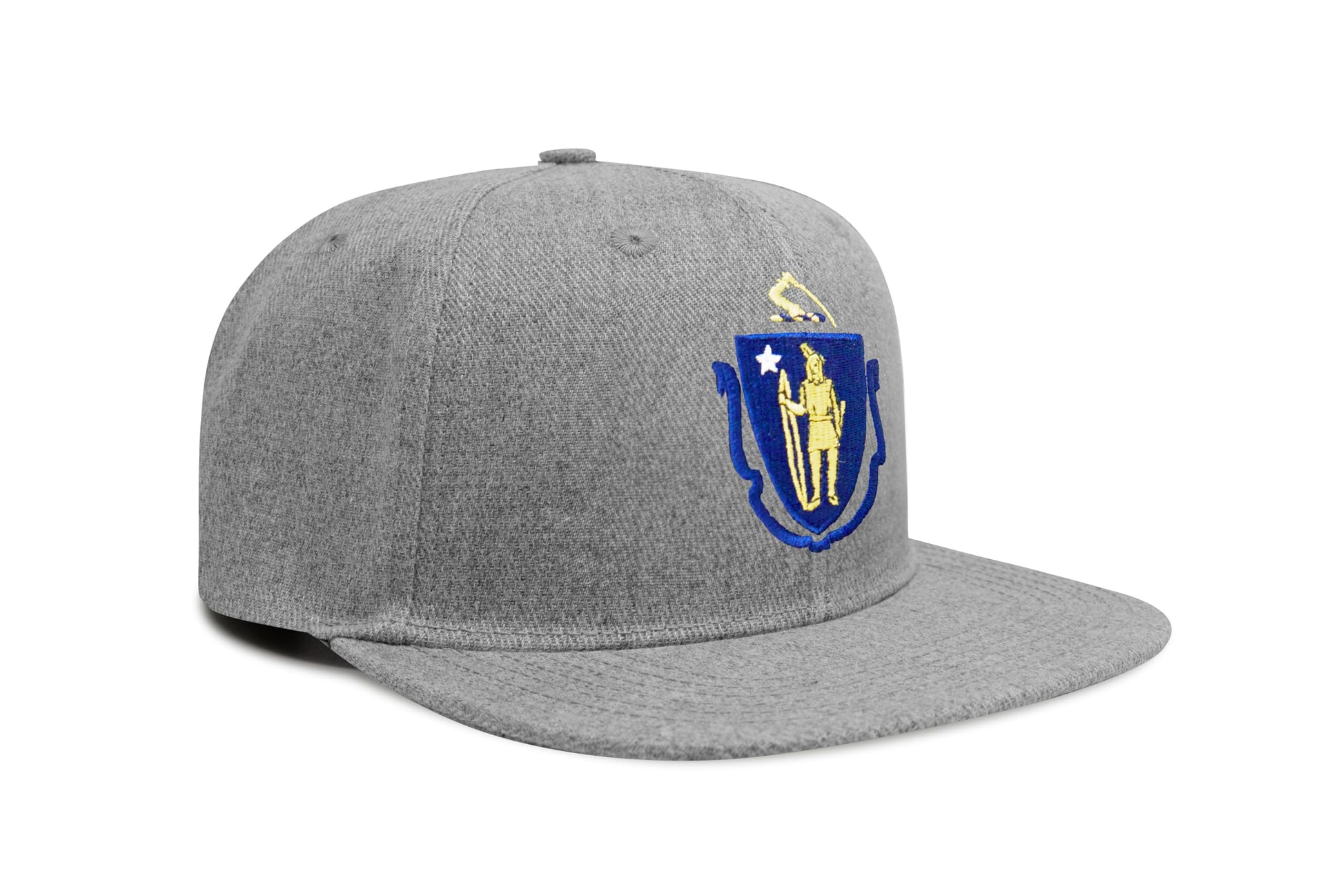 International Tie State Hat for Men and Women, Adjustable Snapback Trucker Baseball Cap with Embroidered Patch (Massachusetts, Grey Flatbill) - International Tie