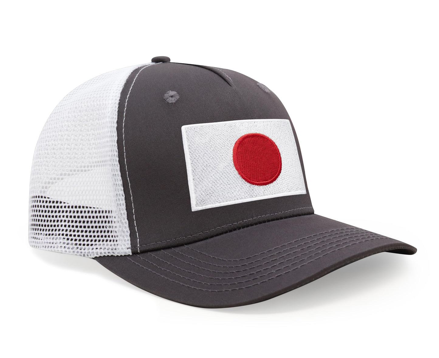 International Tie Country Hat for Men and Women, Adjustable Snapback Trucker Baseball Cap with Embroidered Patch (Japan, Grey White) - International Tie