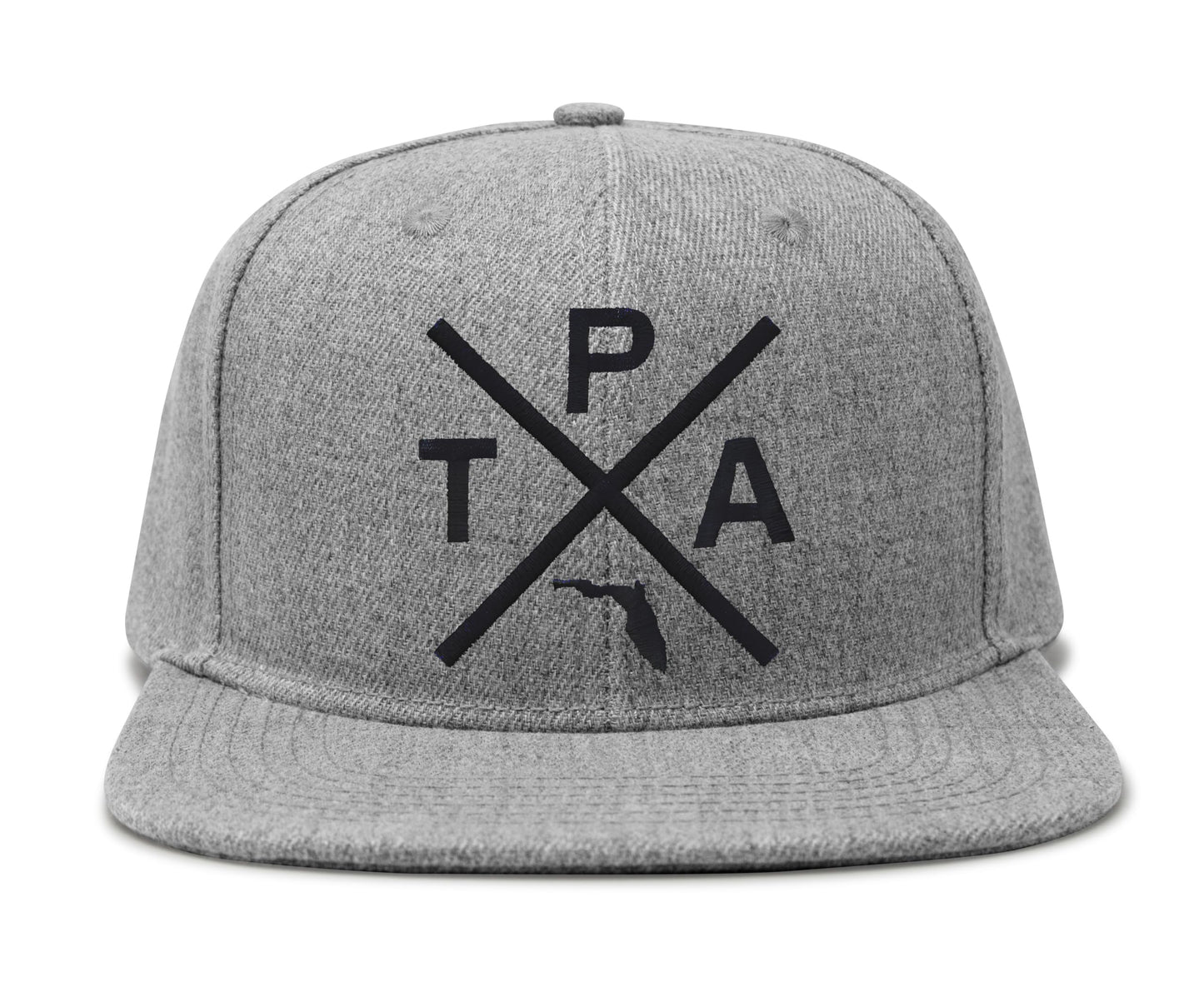 International Tie Hat for Men and Women, Snapback Trucker Baseball Cap, Embroidered Cross Logo (Tampa - TPA, Grey Flatbill)