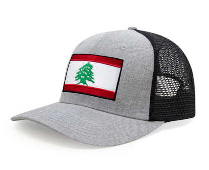 International Tie Lebanon Flag Hat for Men and Women - Adjustable Snapback Trucker Baseball Cap (Grey Black)