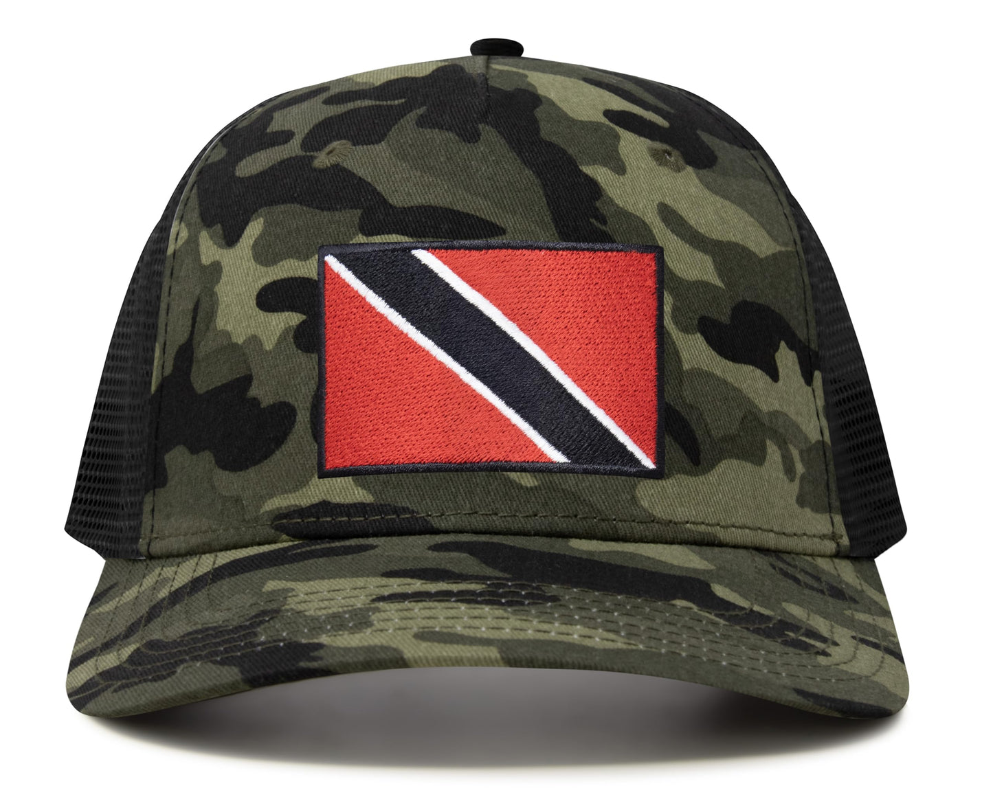 International Tie Country Hat for Men and Women, Adjustable Snapback Trucker Baseball Cap with Embroidered Patch (Trinidad and Tobago, Camouflage) - International Tie