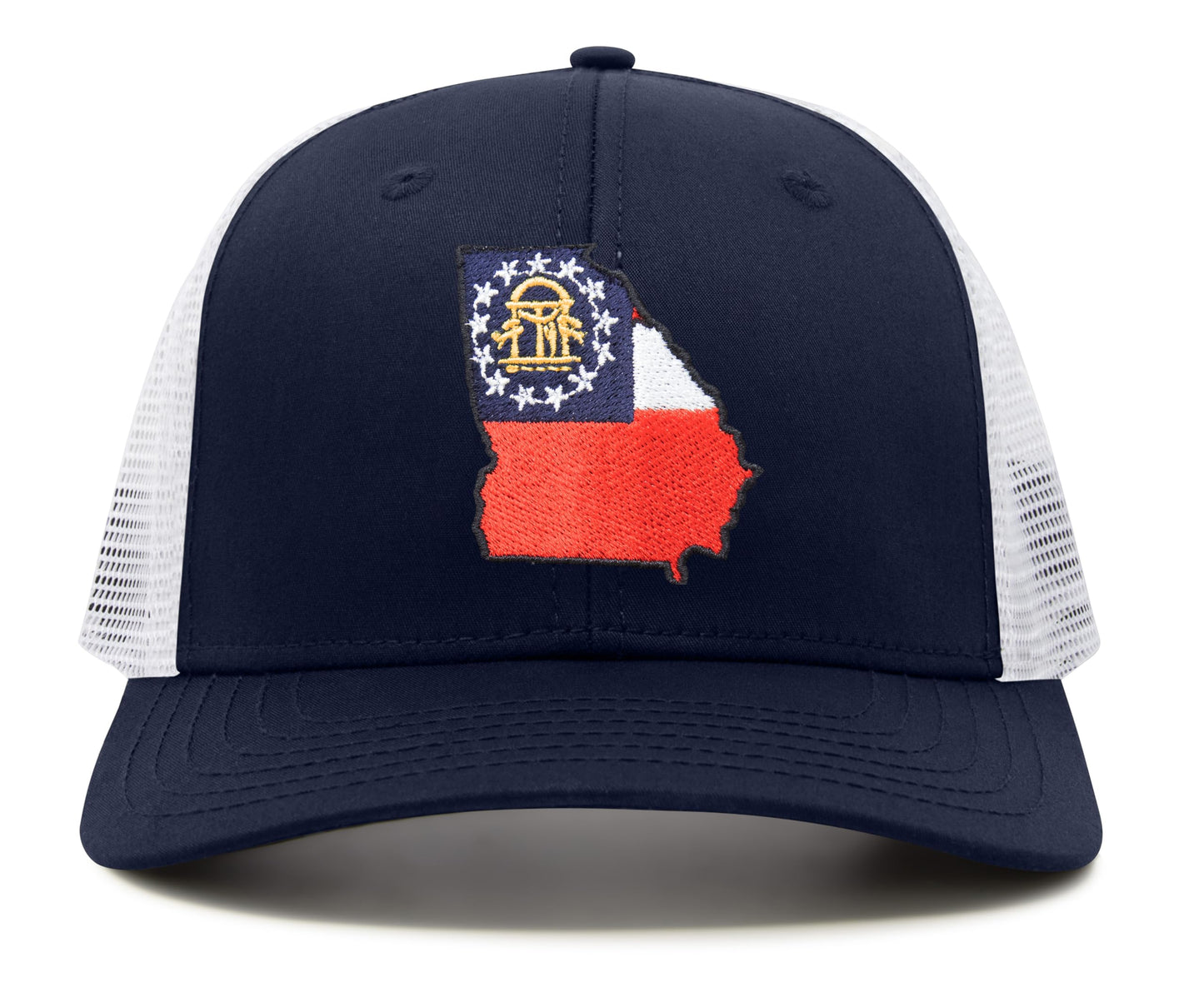 International Tie Stateline Flag Hat for Men and Women - Snapback Trucker Baseball Cap (Georgia, Navy White) - International Tie