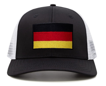International Tie Germany Flag Hat for Men and Women - Adjustable Snapback Trucker Baseball Cap (Black White)