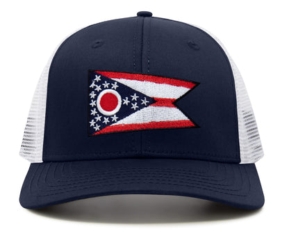 International Tie Premium Ohio - Flag Patch Hat for Men and Women - Snapback Trucker Baseball Cap (Navy White)