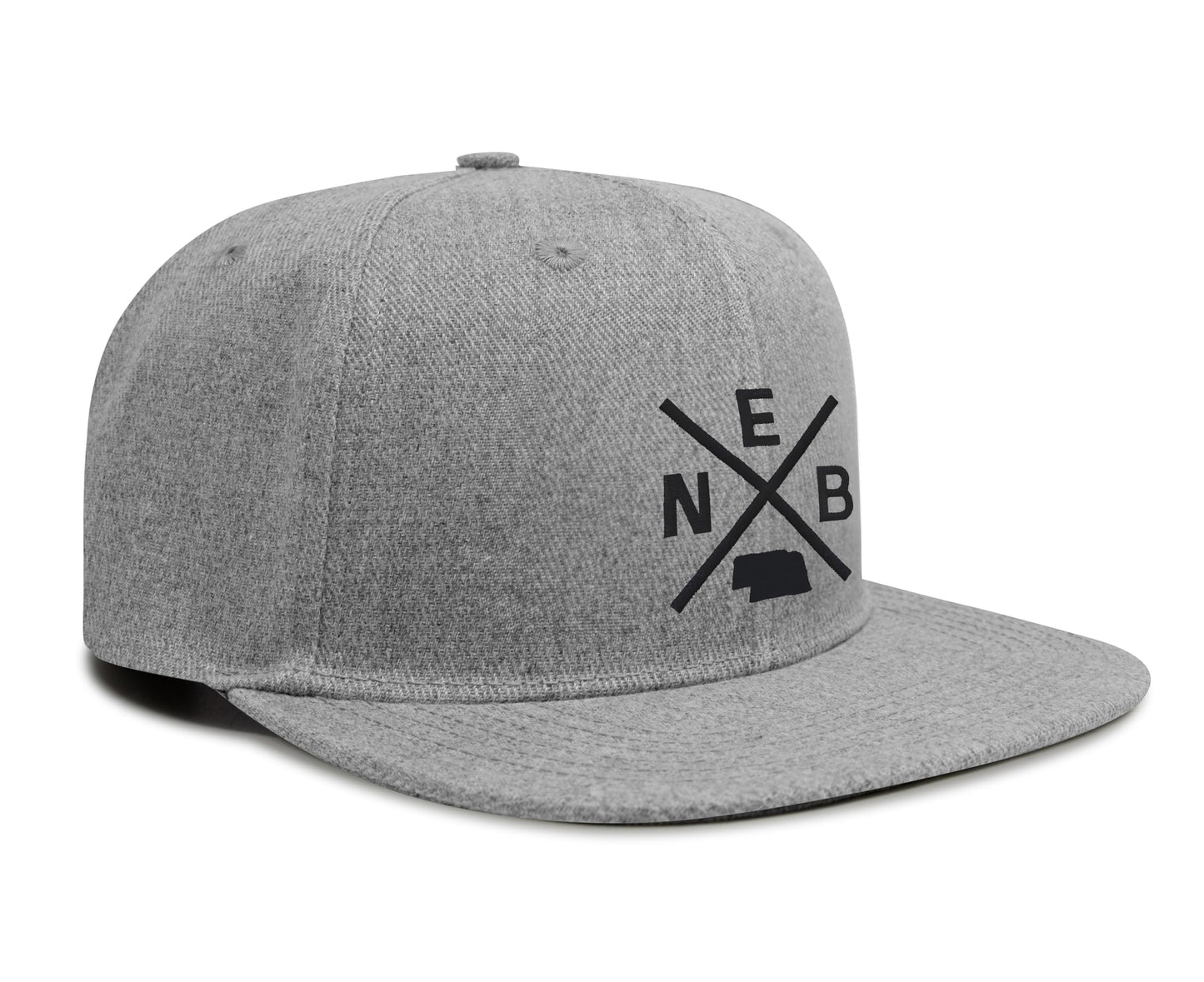 International Tie Hat for Men and Women, Adjustable Snapback Trucker Baseball Cap, Embroidered Cross Logo (NEB - Nebraska, Grey Flatbill)
