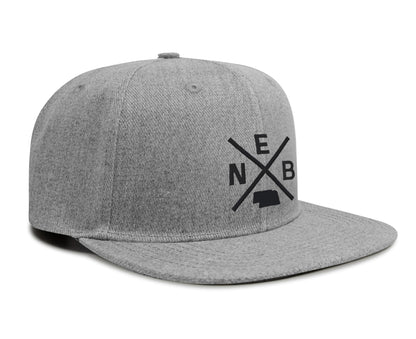 International Tie Hat for Men and Women, Adjustable Snapback Trucker Baseball Cap, Embroidered Cross Logo (NEB - Nebraska, Grey Flatbill)