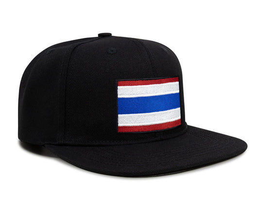 International Tie Country Hat for Men and Women, Adjustable Snapback Trucker Baseball Cap with Embroidered Patch (Thailand, Black Flatbill) - International Tie