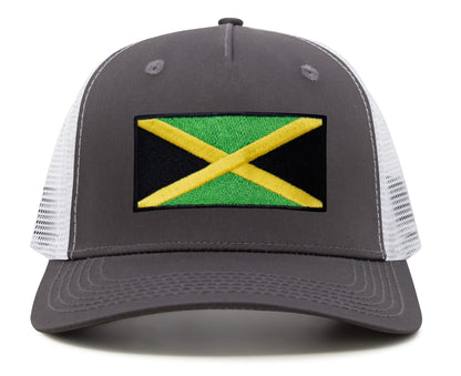 International Tie Jamaican Flag Hat for Men and Women - Jamaica Snapback Trucker Baseball Cap (Grey White)