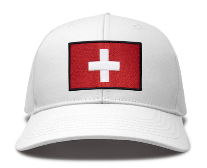 International Tie Swiss Flag Hat for Men and Women - Switzerland Snapback Trucker Baseball Cap (All White)