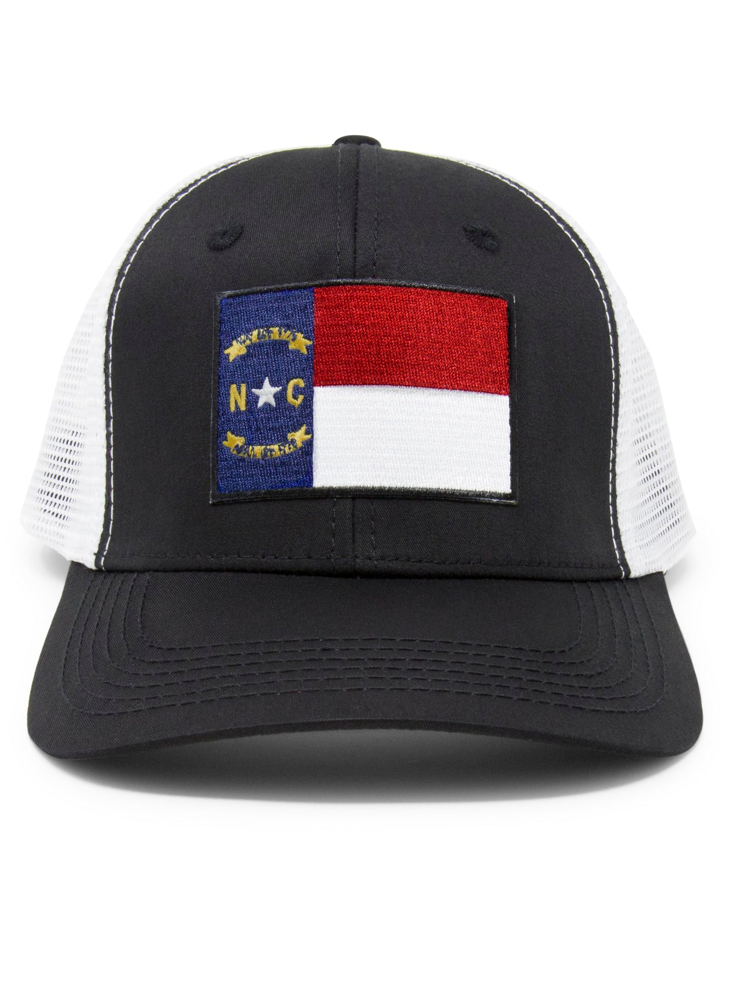North Carolina Flag Trucker Baseball Snapback Hat (Black White) - International Tie