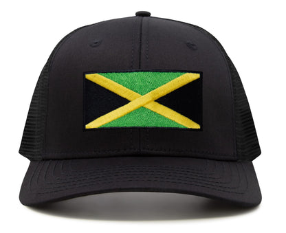International Tie Jamaican Flag Hat for Men and Women - Jamaica Snapback Trucker Baseball Cap (All Black)