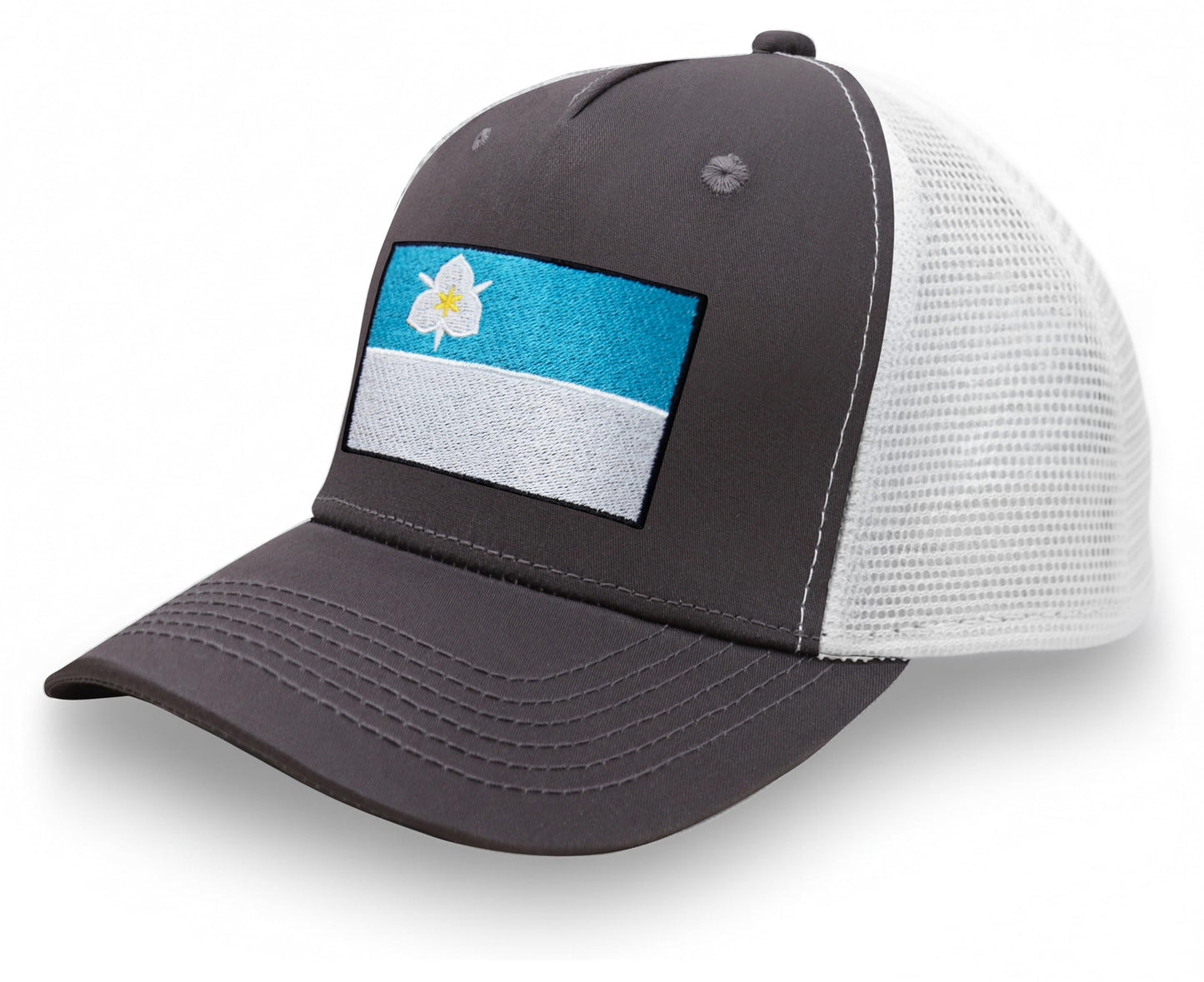 International Tie City Hat for Men and Women, Adjustable Snapback Trucker Baseball Cap with Embroidered Patch (Salt Lake City, Grey White)