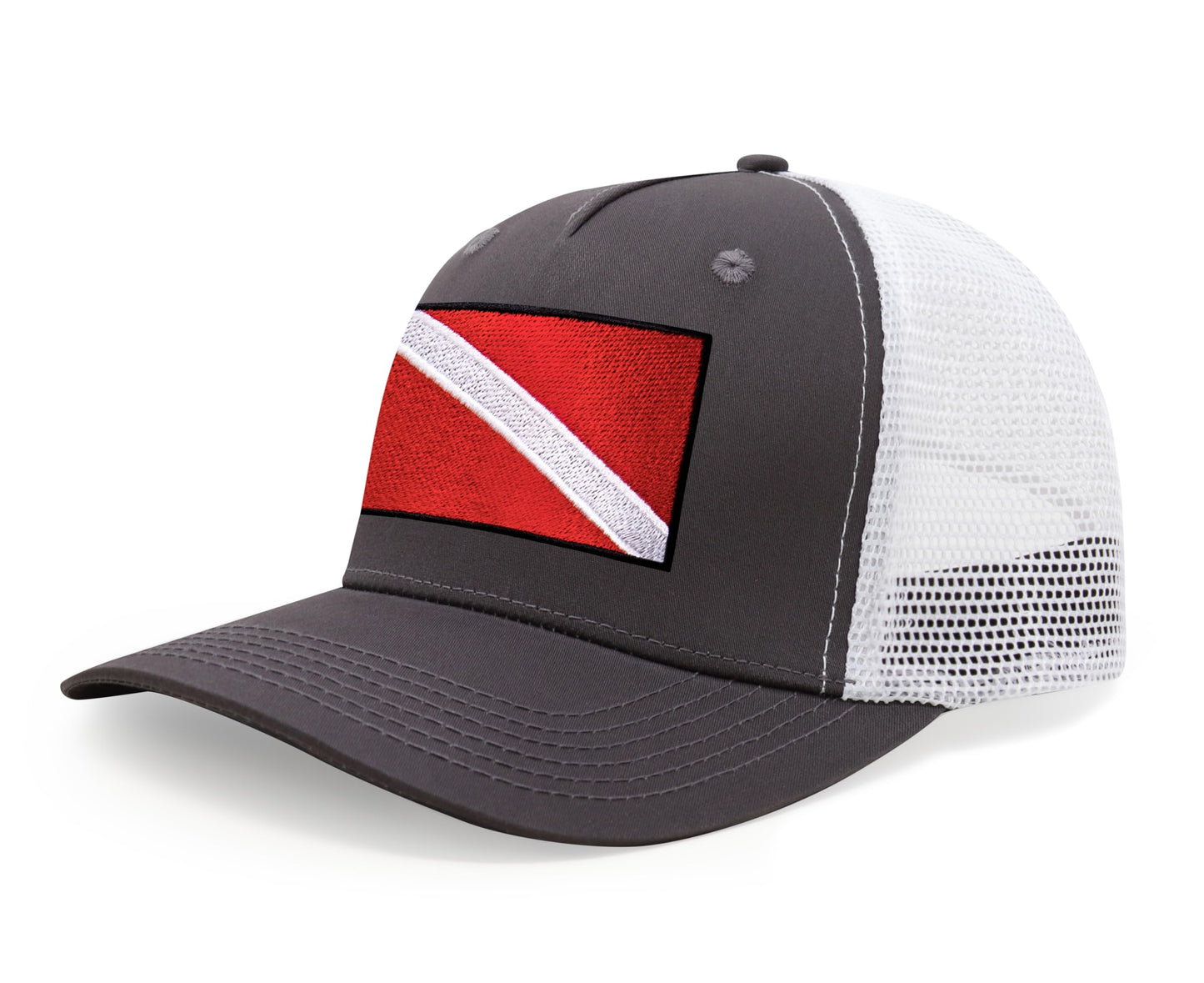 International Tie Scuba Diver Hat for Men and Women, Adjustable Snapback Trucker Baseball Cap with Embroidered Scuba Flag (Grey White)