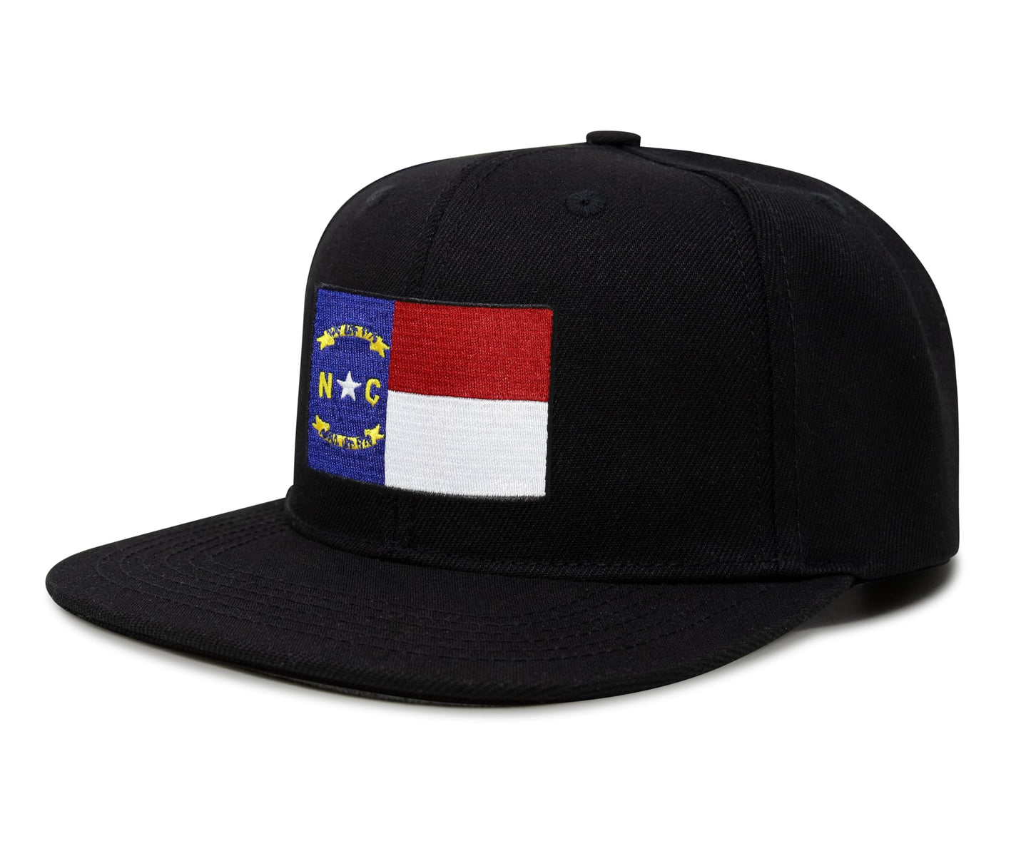 International Tie North Carolina Flag Trucker Hat for Men and Women – Snapback Baseball Cap (Black Flatbill)