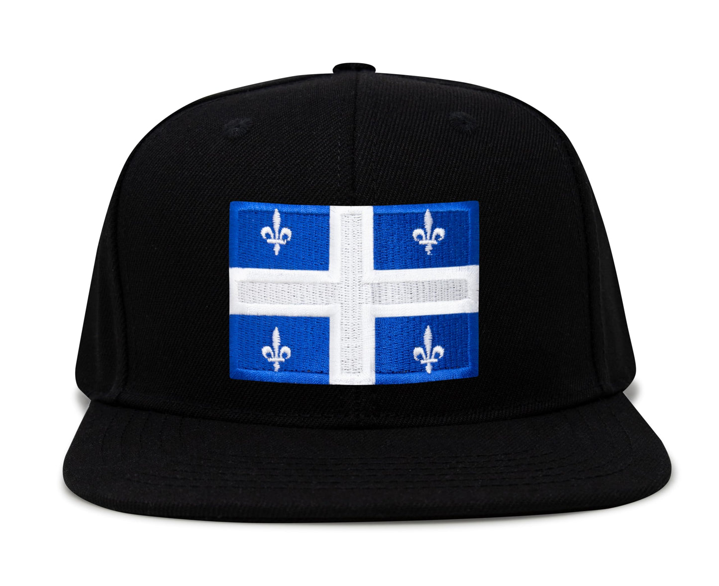 International Tie State Hat for Men and Women, Adjustable Snapback Trucker Baseball Cap with Embroidered Patch (Quebec, Black Flatbill)