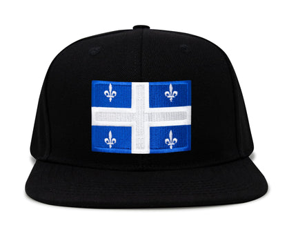 International Tie State Hat for Men and Women, Adjustable Snapback Trucker Baseball Cap with Embroidered Patch (Quebec, Black Flatbill)