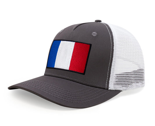 International Tie French Flag Hat for Men and Women - France Snapback Trucker Baseball Cap (Grey White)