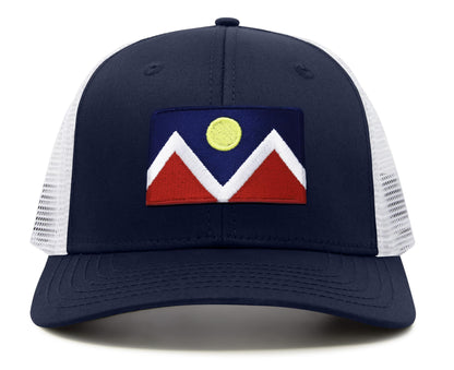 Premium Denver Colorado Flag Hat for Men and Women - Snapback Trucker Baseball Cap (Navy White)
