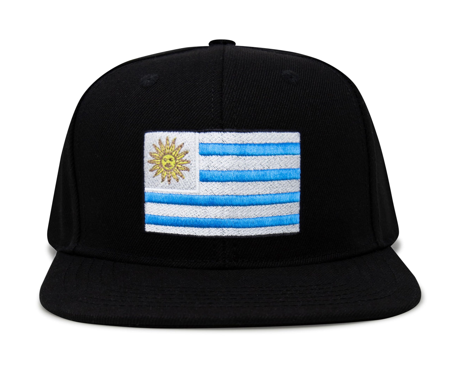 International Tie Country Hat for Men and Women, Adjustable Snapback Trucker Baseball Cap with Embroidered Patch (Uruguay, Black Flatbill)