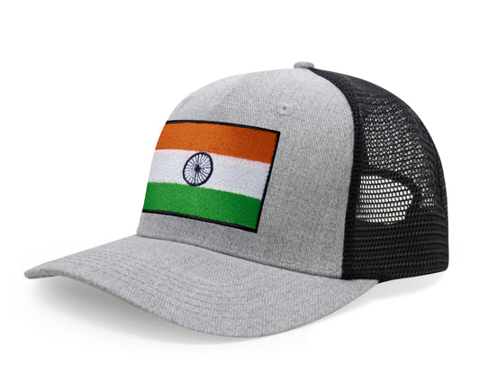 International Tie Indian Flag Hat for Men and Women - Adjustable India Snapback Trucker Baseball Cap (Grey Black)