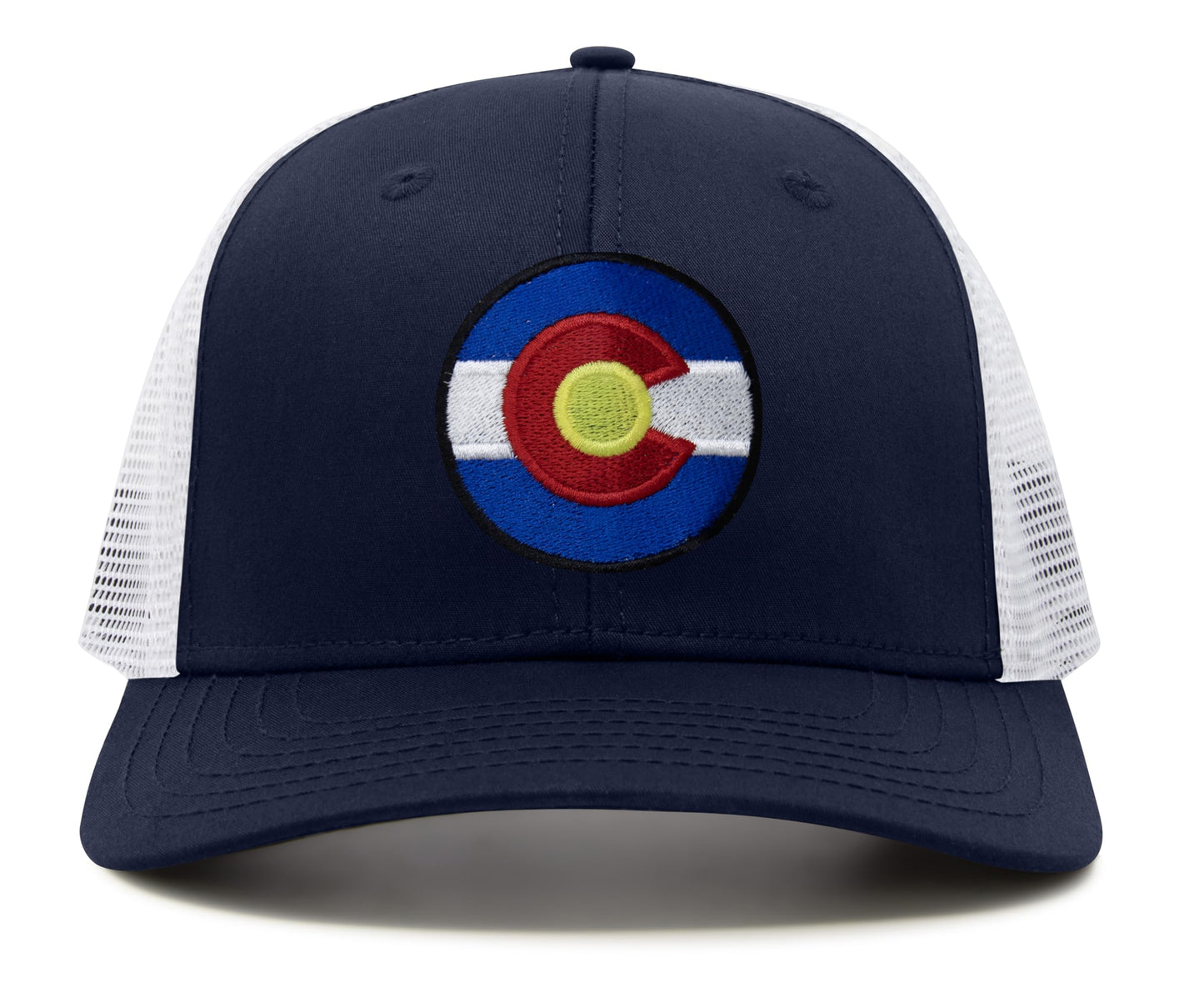 International Tie Stateline Flag Hat for Men and Women - Snapback Trucker Baseball Cap (Colorado, Navy White)