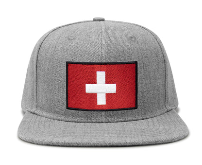 International Tie Swiss Flag Hat for Men and Women - Switzerland Snapback Trucker Baseball Cap (Grey Flatbill)