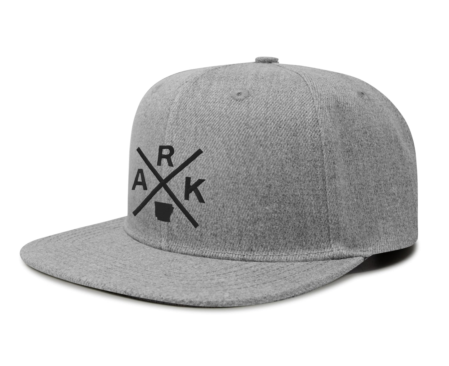 International Tie Hat for Men and Women, Adjustable Snapback Trucker Baseball Cap, Embroidered Cross Logo (ARK - Arkansas, Grey Flatbill)