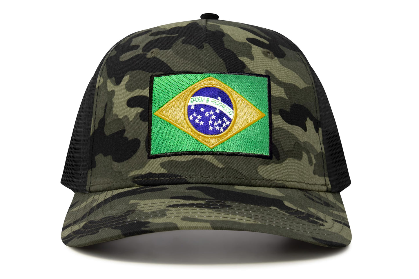 International Tie Country Hat for Men and Women, Adjustable Snapback Trucker Baseball Cap with Embroidered Patch (Brazil, Camouflage)
