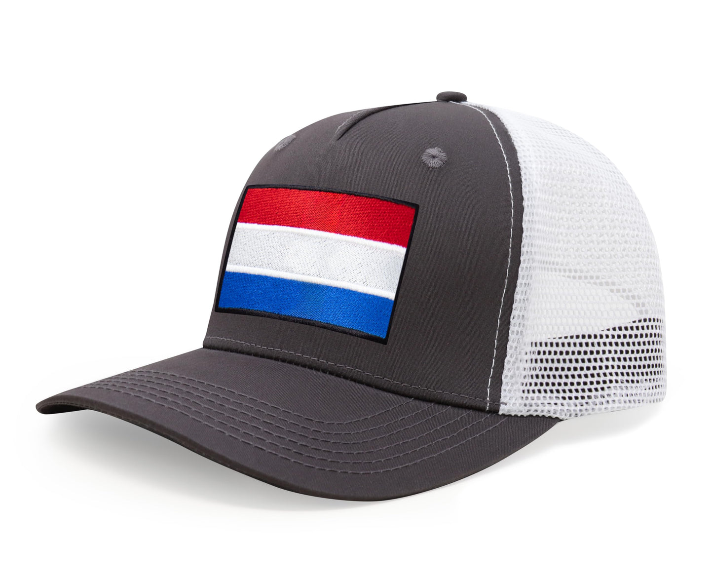 International Tie Netherlands Flag Hat for Men and Women - Adjustable Snapback Trucker Baseball Cap (Grey White)