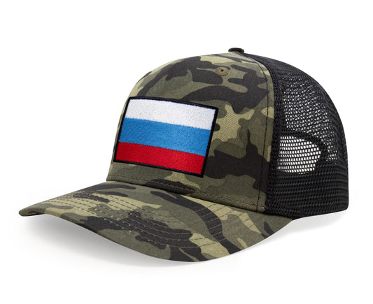 International Tie Russian Flag Hat for Men and Women - Adjustable Snapback Trucker Baseball Cap (Camouflage)