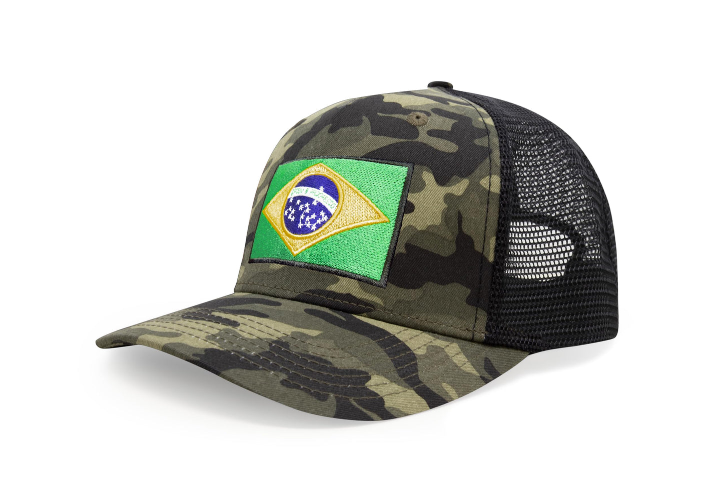 International Tie Country Hat for Men and Women, Adjustable Snapback Trucker Baseball Cap with Embroidered Patch (Brazil, Camouflage)