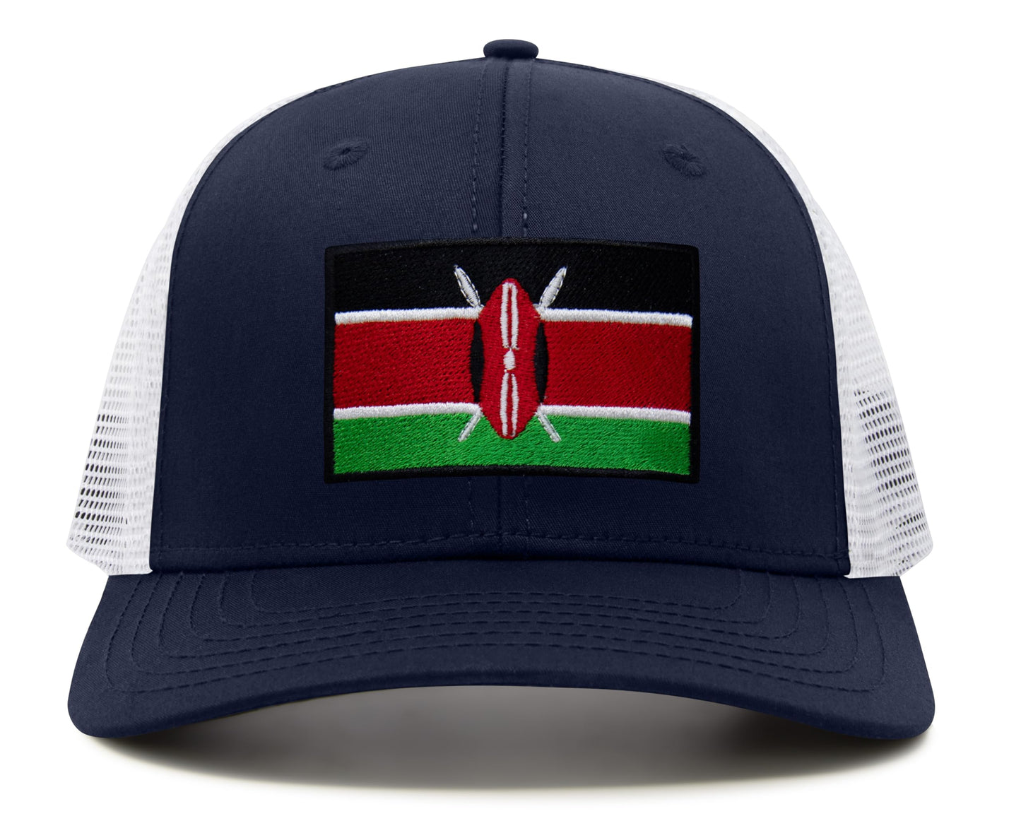 International Tie Premium Kenya - Flag Patch Hat for Men and Women - Snapback Trucker Baseball Cap (Navy White)