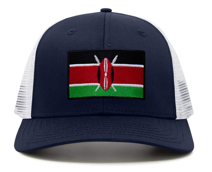 International Tie Premium Kenya - Flag Patch Hat for Men and Women - Snapback Trucker Baseball Cap (Navy White)