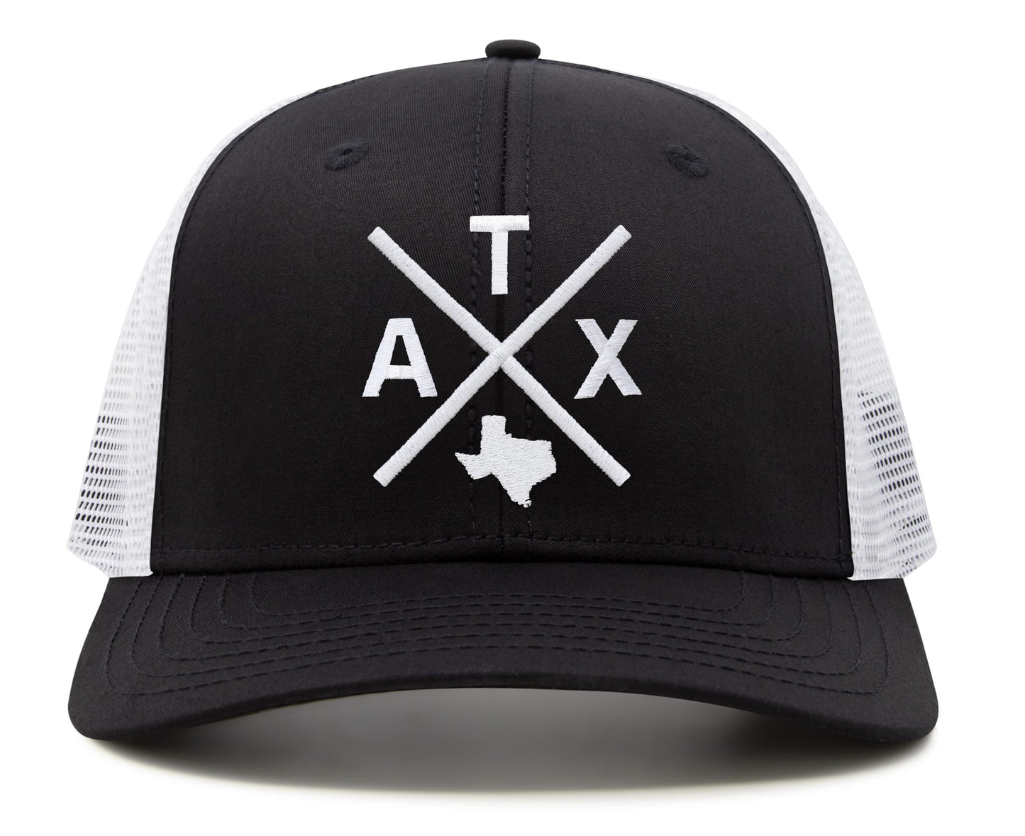 International Tie Austin ATX Trucker Hat for Men and Women – Snapback Baseball Cap (Black/White)