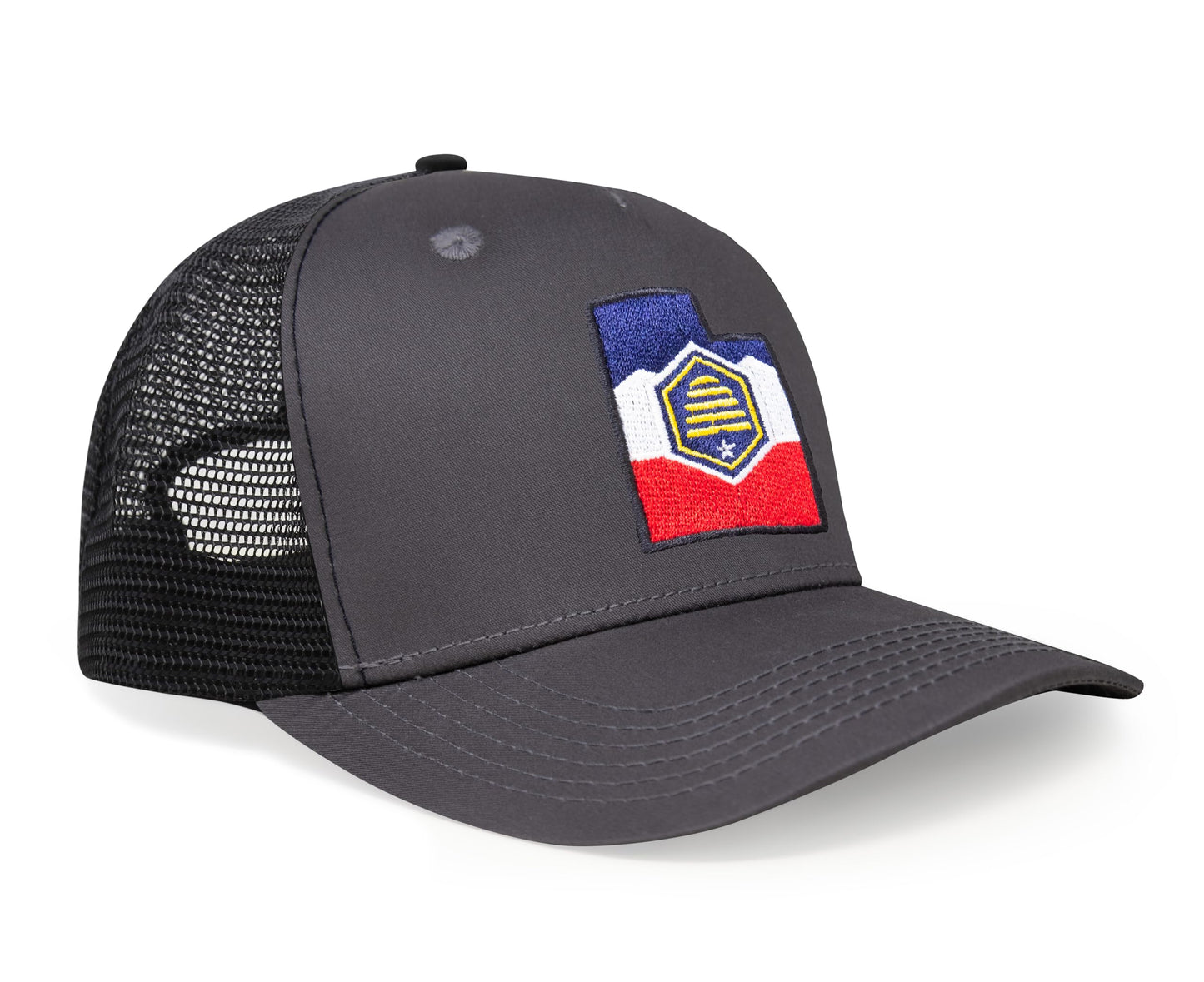 International Tie Stateline Flag Hat for Men and Women - Snapback Trucker Baseball Cap (Utah, Dark Grey) - International Tie