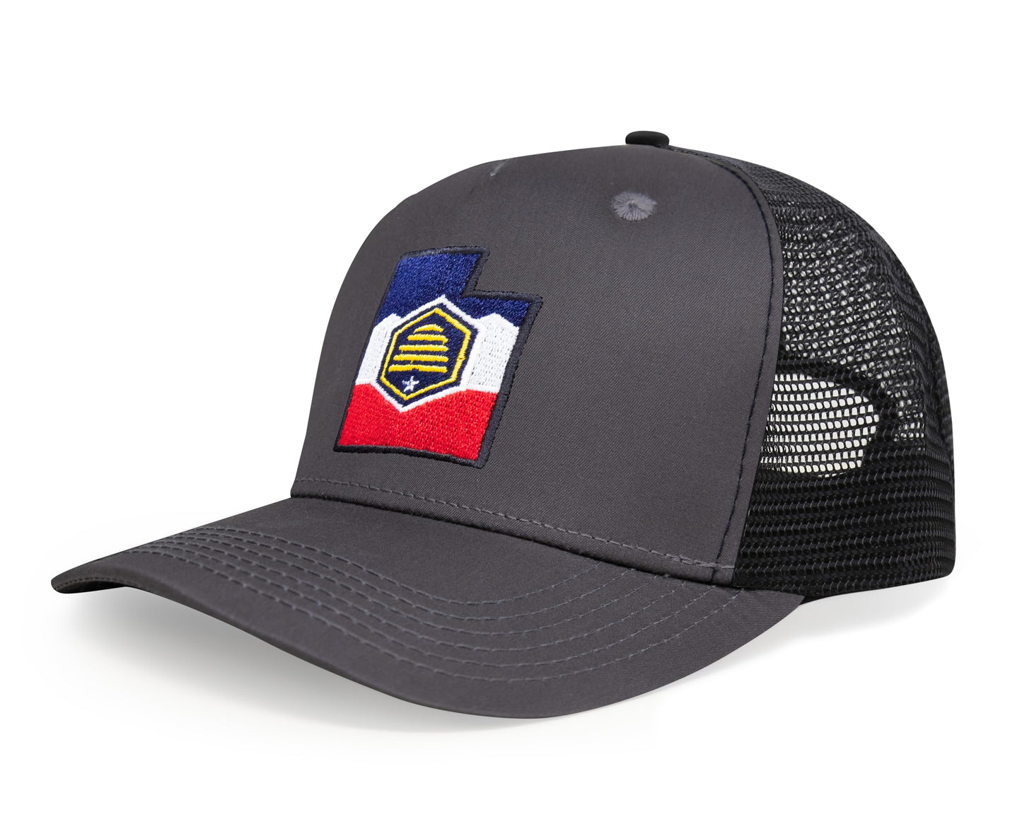 International Tie Stateline Flag Hat for Men and Women - Snapback Trucker Baseball Cap (Utah, Dark Grey) - International Tie