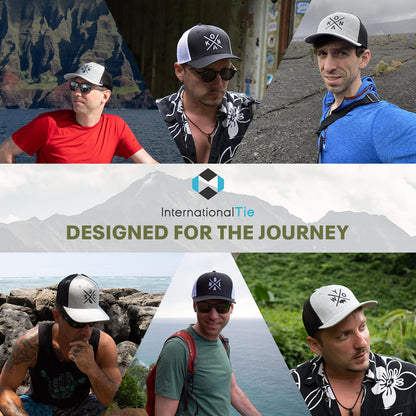 International Tie LBC (Long Beach California) - Hat for Men and Women - Snapback Trucker Baseball Cap (All Black)