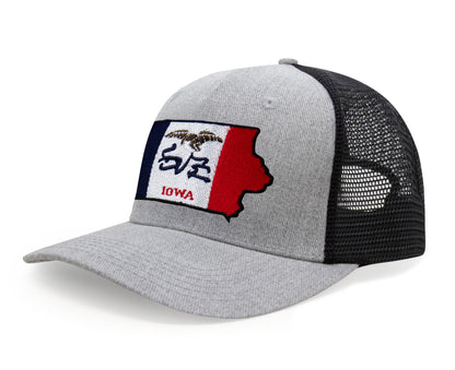 Iowa Flag Hat for Men and Women – Adjustable Snapback Trucker Baseball Cap by International Tie (Grey Black)