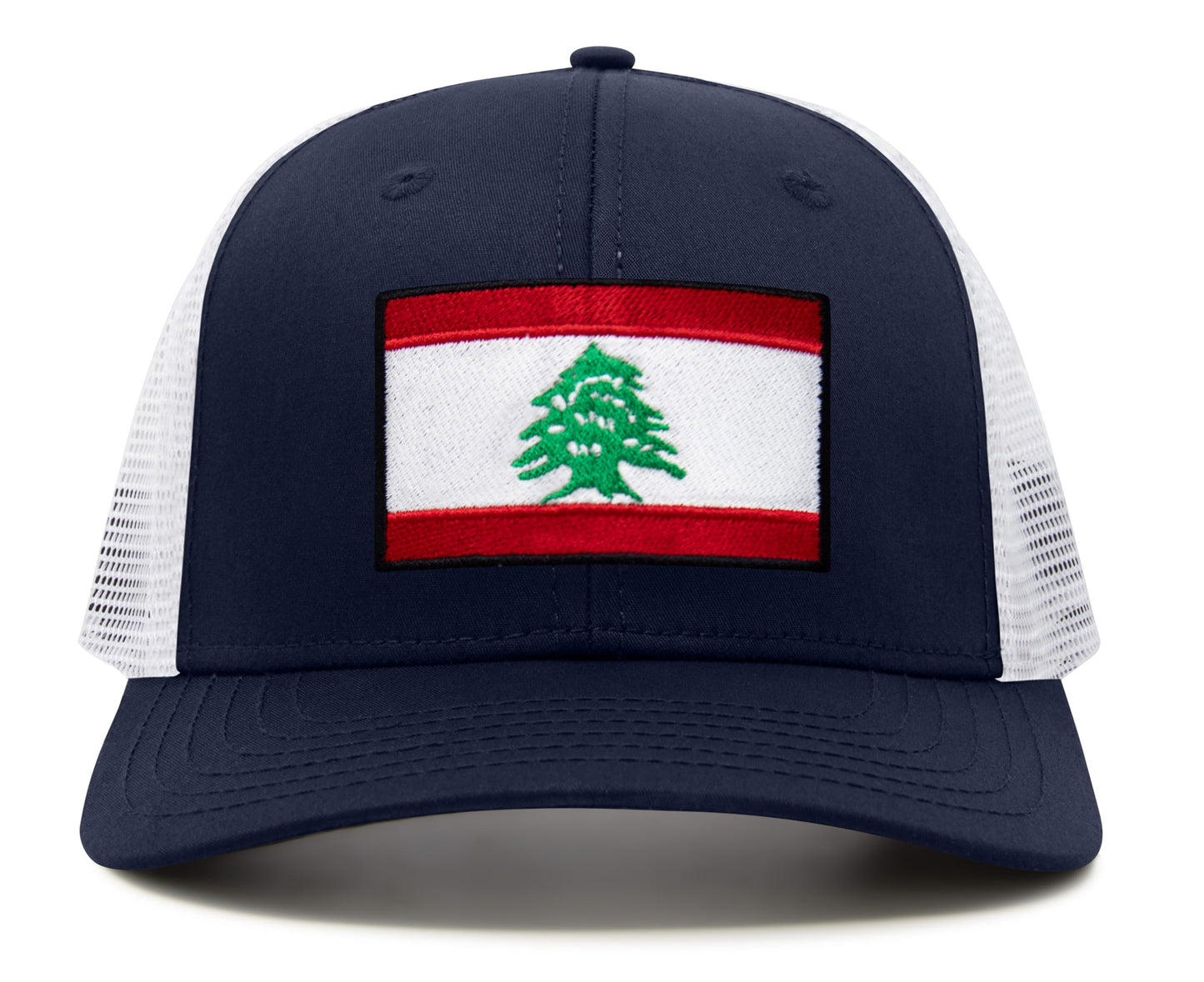 International Tie Lebanon Flag Hat for Men and Women - Adjustable Snapback Trucker Baseball Cap (Navy White)