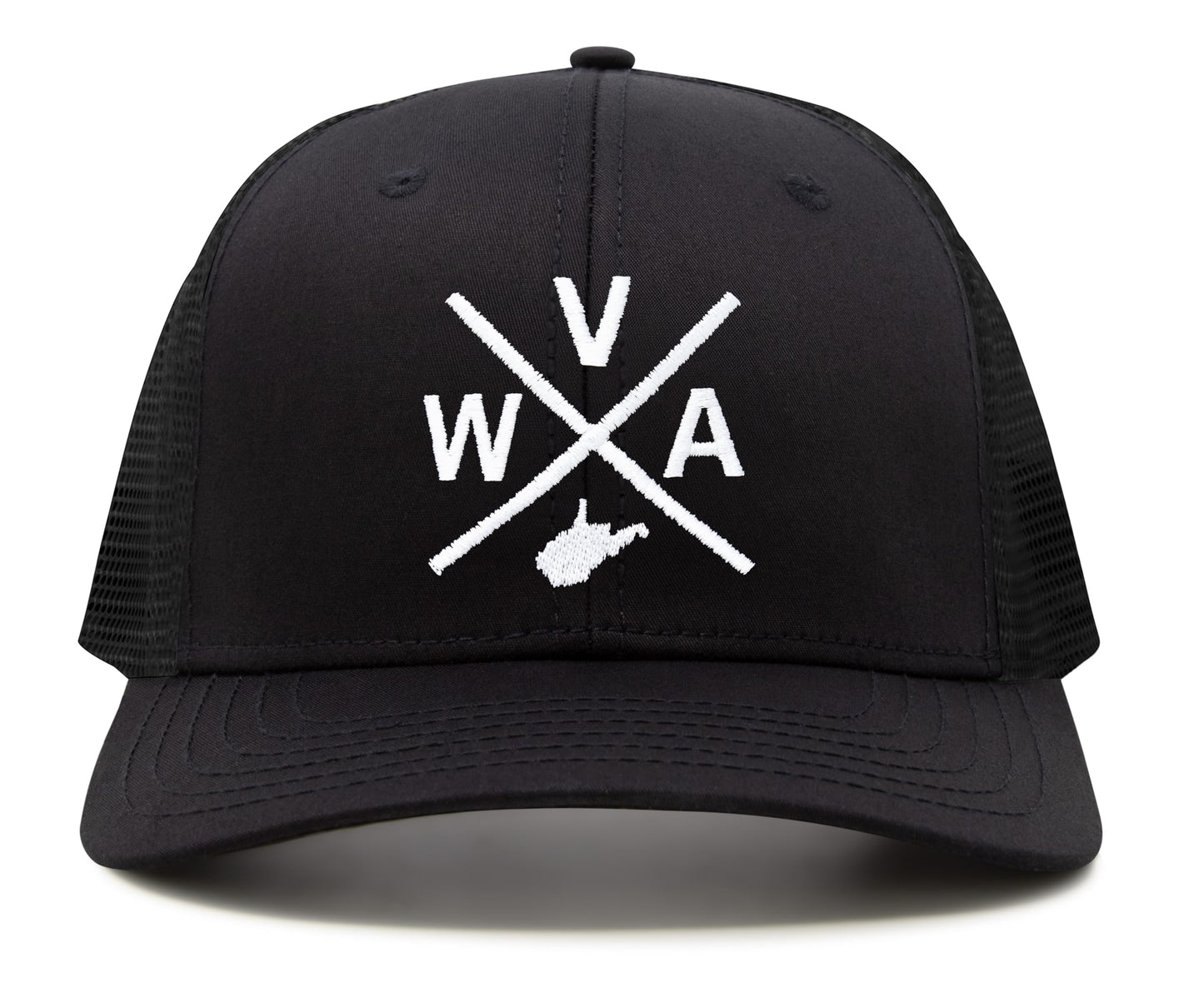 International Tie State City Hat for Men and Women, Snapback Trucker Baseball Cap with Embroidered Cross Logo (West Virginia - WVA, All Black) - International Tie