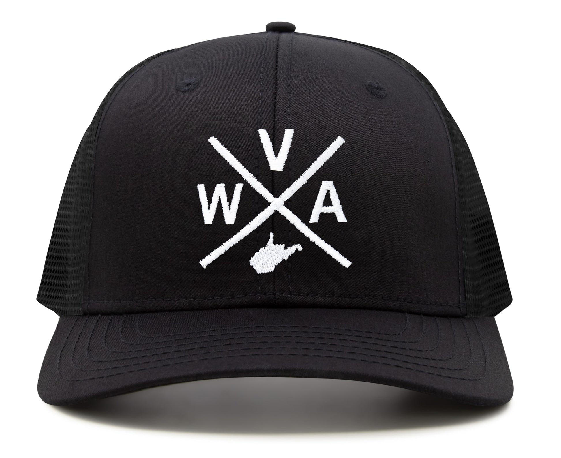 International Tie State City Hat for Men and Women, Snapback Trucker Baseball Cap with Embroidered Cross Logo (West Virginia - WVA, All Black) - International Tie